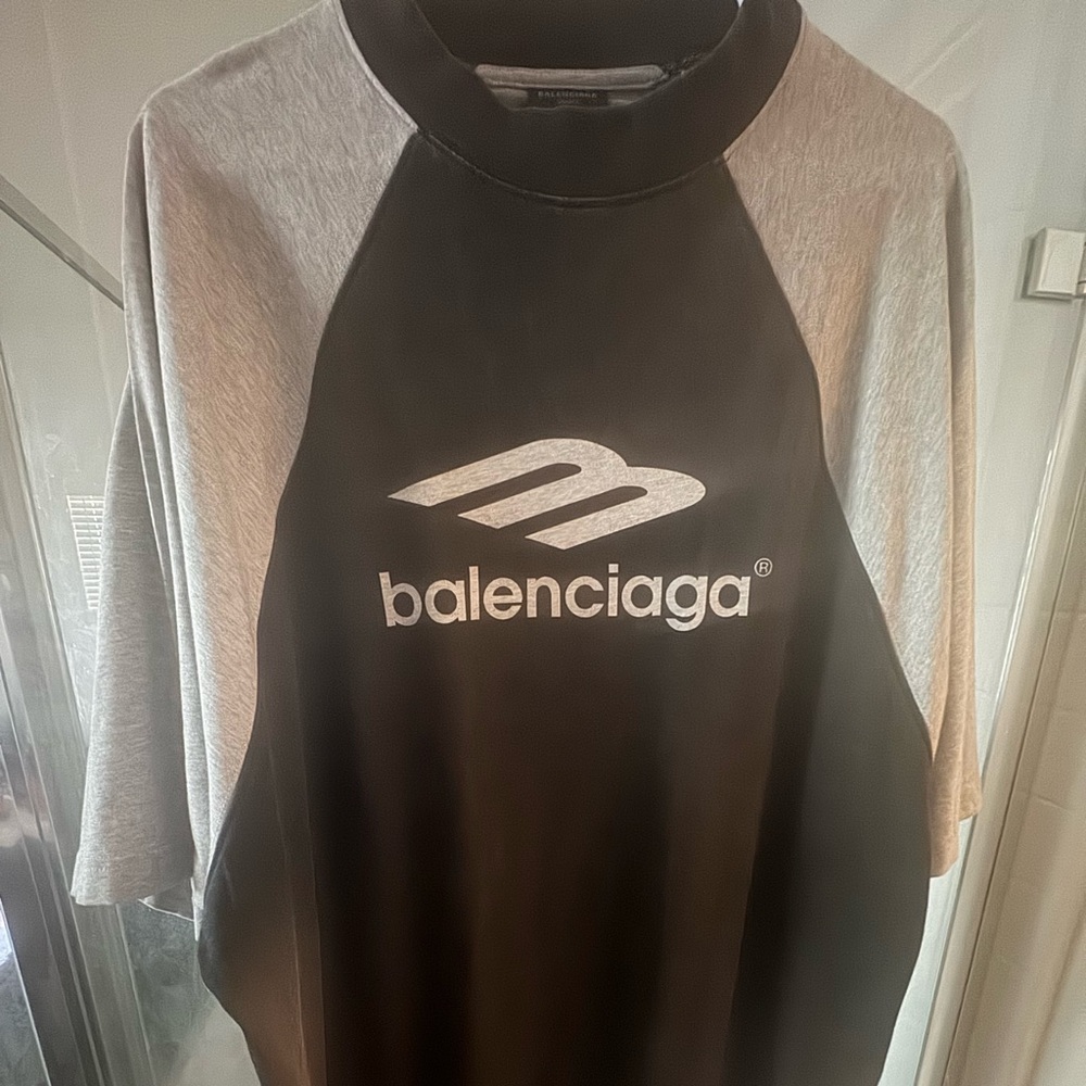 Balenciaga Black & Gray Logo Raglan Tee